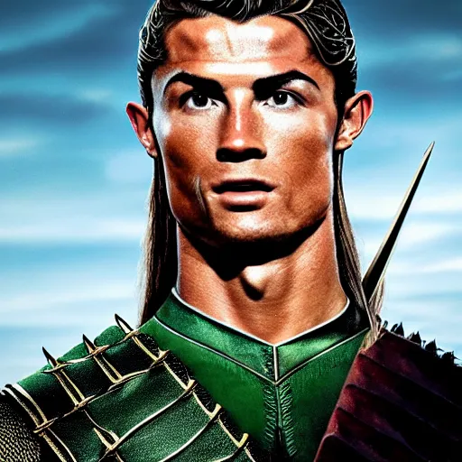 Image similar to cristiano ronaldo as legolas in lord of the rings movie, hyper detailed, 8 k