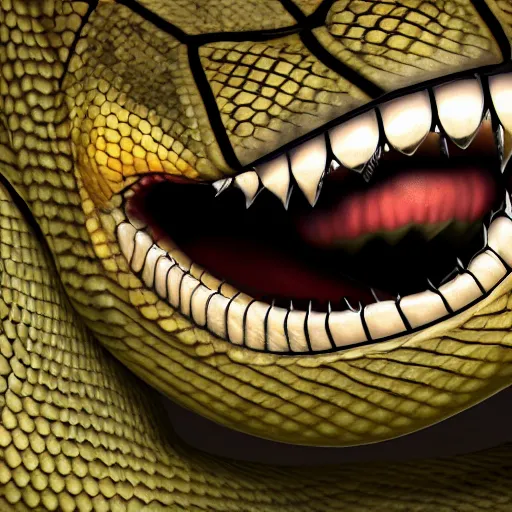 Image similar to photorealistic snake, fangs, epic, cinematic, albino digital artwork