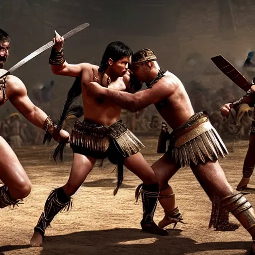 Image similar to amazon warriors fighting in the arena, cinematic, highly detailed, action movie