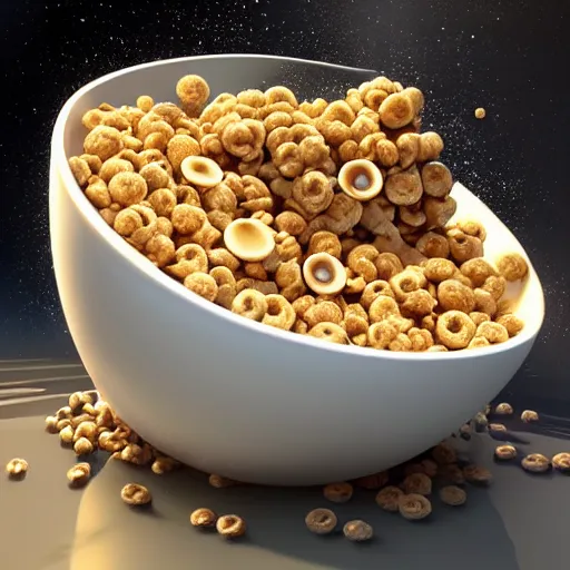 Image similar to A Bowl of cereal with a galaxy inside the bowl, digital art, trending on ArtStation, CGSociety