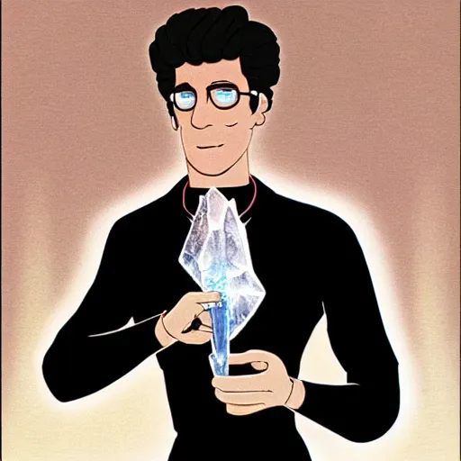 Prompt: Egon Spengler holding a quartz crystal.