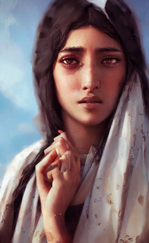 Prompt: arabian girl beauty crying ,digital art,ultra realistic,ultra detailed, ultra wide Lens, art by greg rutkowski