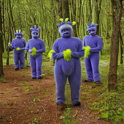 Prompt: photo of feral cryptid sasquatch teletubbies