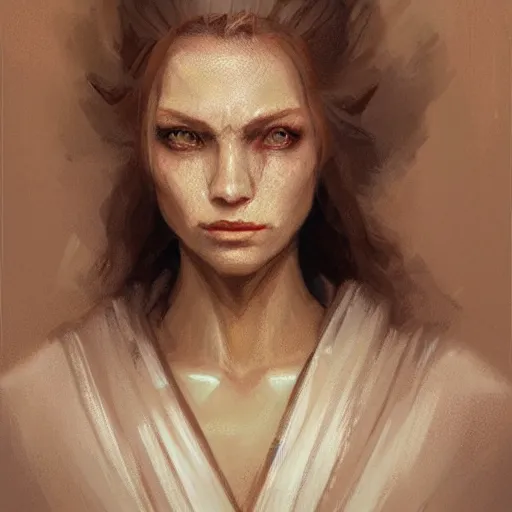 Image similar to portrait of a woman by greg rutkowski, jedi princess knight, curly redhead, jedi robes, star wars expanded universe, she is about 2 0 years old, elegant, graceful, wearing jedi robes, highly detailed portrait, digital painting, artstation, concept art, smooth, sharp foccus ilustration, artstation hq