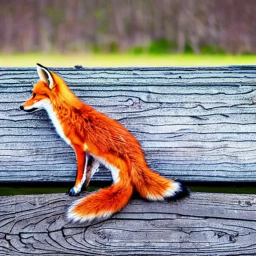 Image similar to one lone fox ontop a wooden fence