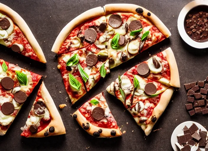 Image similar to mouthwatering New York pizza with pieces of chocolate on, food photography