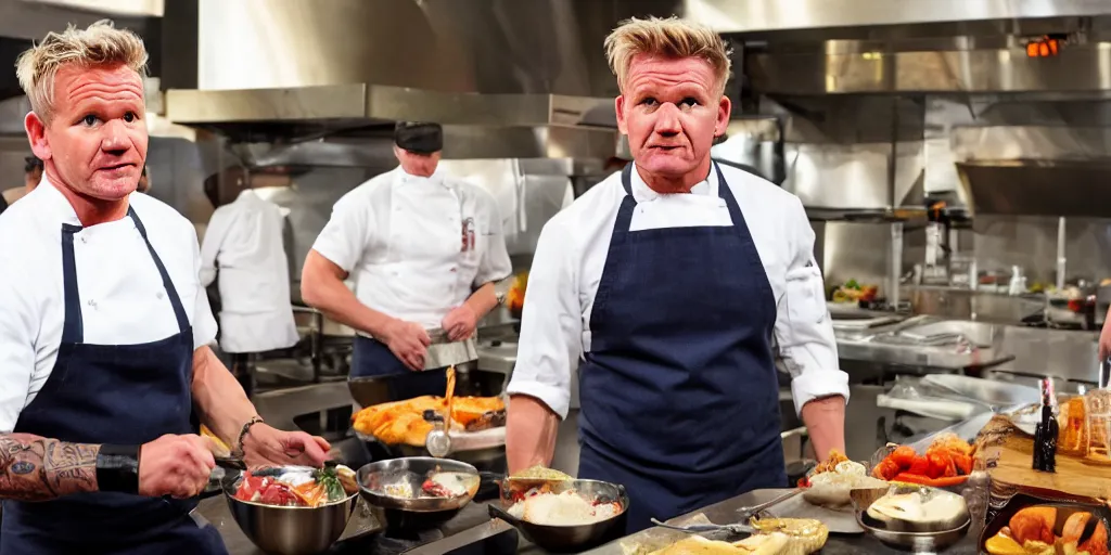 Image similar to gordon ramsay vs robert irvine cookoff