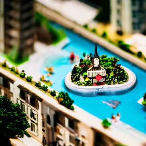 Image similar to macro photo of a miniature secret hidden world with tiny buildings and people on a steak