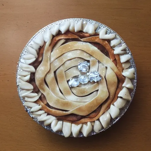 Prompt: a beautiful and elegant pie made from clear gemstones