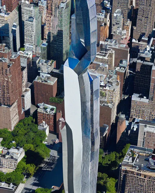 Prompt: aerial view of a gargantuan public art sculpture, Manhattan, by Damien hirst