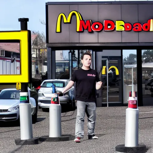 Prompt: photo of elon musk working at mcdonalds