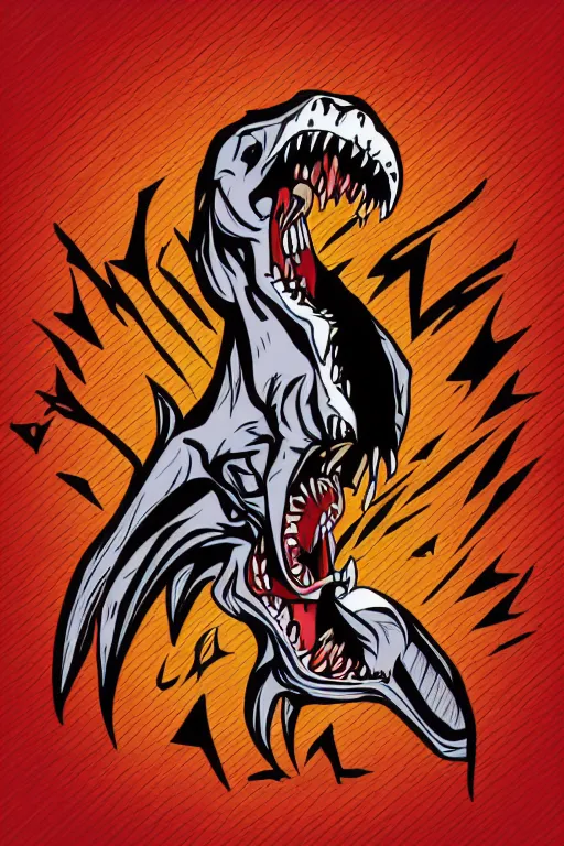 Image similar to Evil t-rex, the devil, sticker, blood thirsty, spawn of Satan, burning in hell, blood, evil, colorful, illustration, highly detailed, simple, smooth and clean vector curves, no jagged lines, vector art, smooth