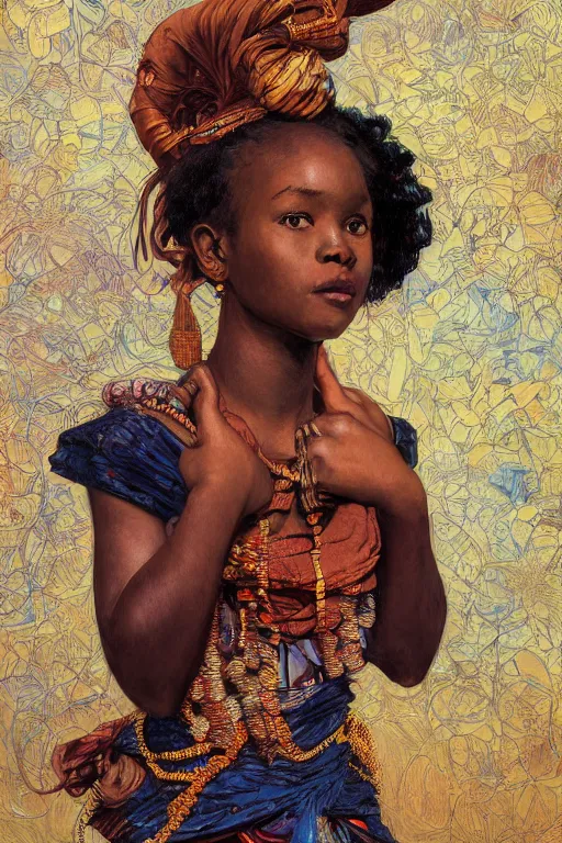 Image similar to african girl in traditional clothes in an office, art by joseph leyendecker, donato giancola, ruan jia, marc simonetti, peter mohrbacher, ayami kojima, cedric peyravernay, alphonse mucha, victo ngai, hyper detailed 4 k