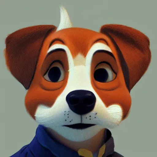 Image similar to portrait of jack russel terrier character, concept art, zootopia