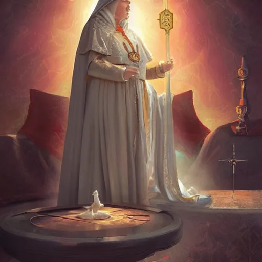 Prompt: female pope, an oil painting by ross tran and thomas kincade