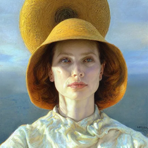 Image similar to portrait of a woman with a giant hat, by donato giancola and berthold woltze.