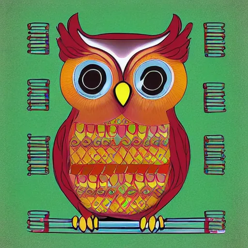 Image similar to owl playing panpipe, digital art