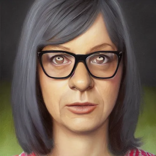 Prompt: Beautiful hyperrealistic detailed matte portrait painting of Tina Belcher, by andreas rocha and john howe, and Martin Johnson