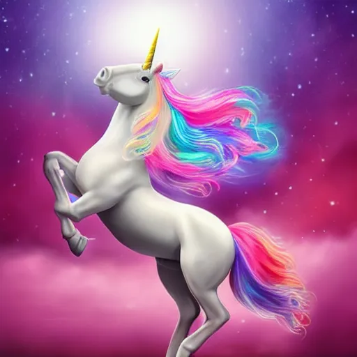 Image similar to a unicorn dancing under a crescent moon. Digital art, high detail, hyper realistic, digital illustration, trending on artstation