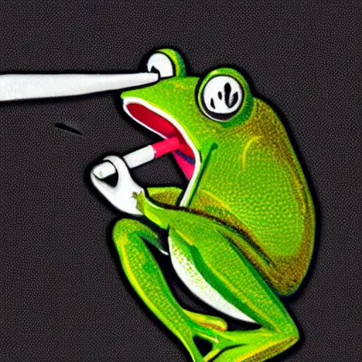 Image similar to a high detail closeup shot of a frog wearing a suit 👔,and smoking a cigarrette🚬