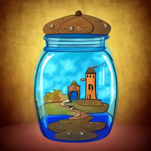 Image similar to a kingdom in a jar, beautiful stylised cartoon 3 d art