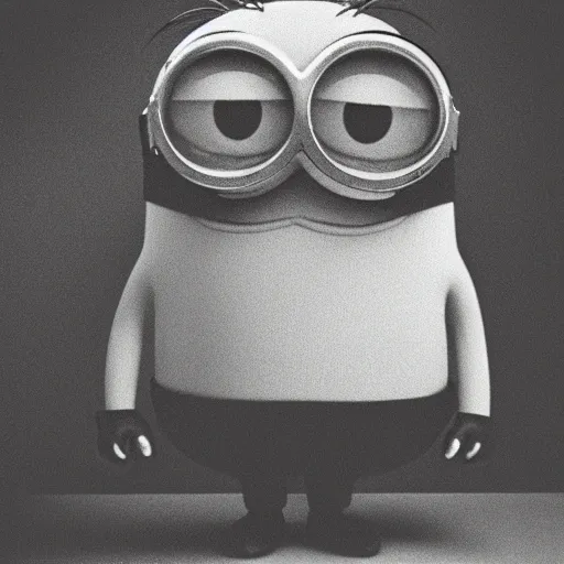 Image similar to old creepy black and white photograph of a minion