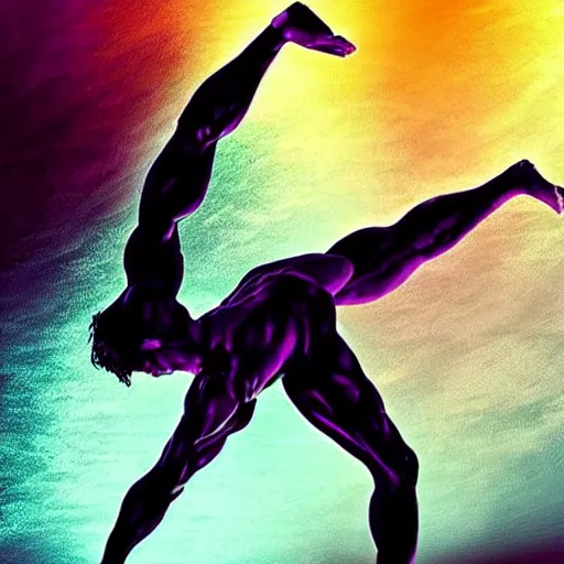 Image similar to abstract dramatic art, male calisthenics, abstract!!, dramatic lighting, flowing symbolism, matte colors, inspiring, trending on artstation