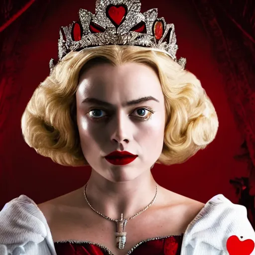 Prompt: Margot Robie as queen of hearts, highly detailed, 4k
