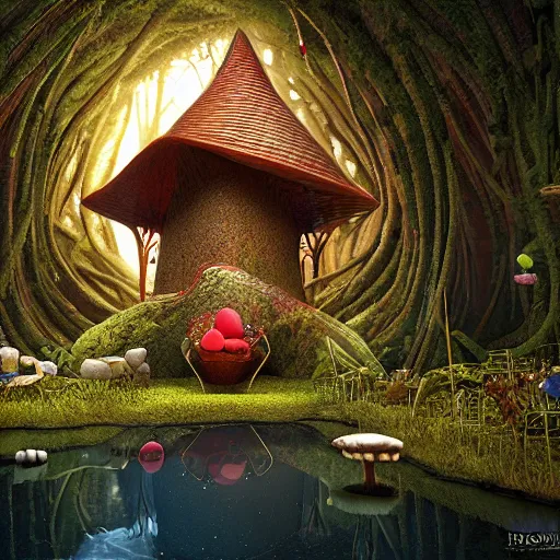 Image similar to fairytale by Jacek Yerka as 3d octane render, raytrace