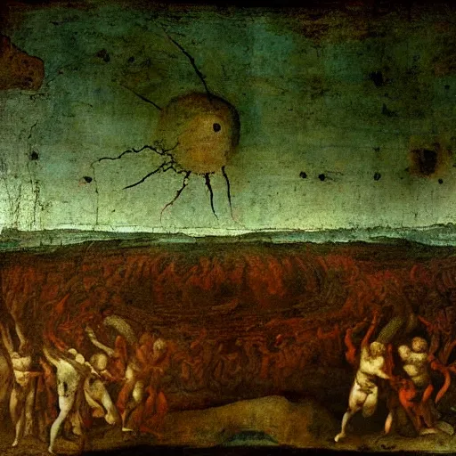 Prompt: the end of the world, painted by leonardo da vinci