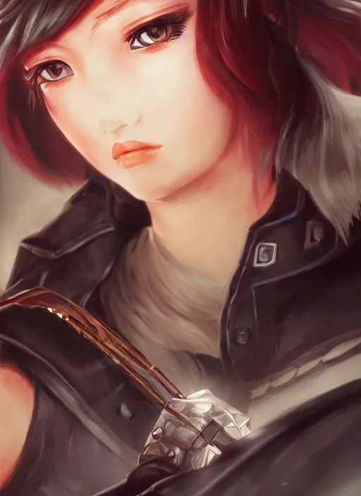 Image similar to full size persona, female sheriff, global lighting, detail, ultra sharpness, beautiful female, detailed face, art by huyy nguyen, demon slayer rui fanart