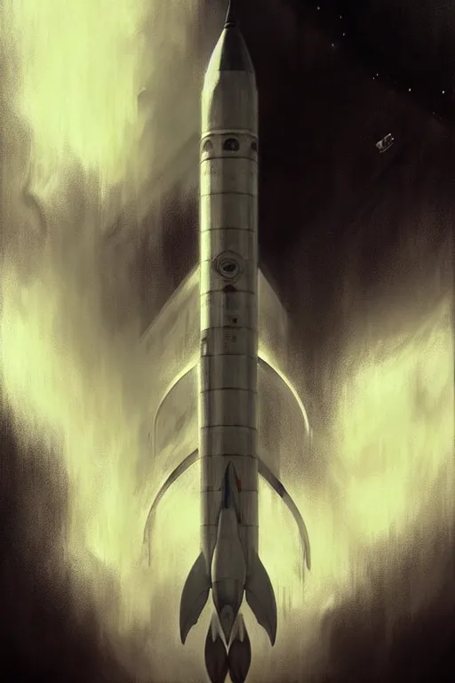 Image similar to hyperrealist pencil sketch of retrofuturism rocket ship by jeremy mann and alphonse mucha, fantasy art, drawing, dynamic lighting, artstation, poster, volumetric lighting, very detailed faces, 4 k, award winning