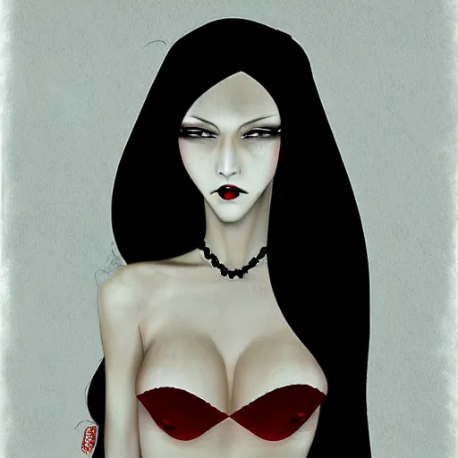Image similar to portrait of a female modern vampire looking seductive at the camera by sana takeda