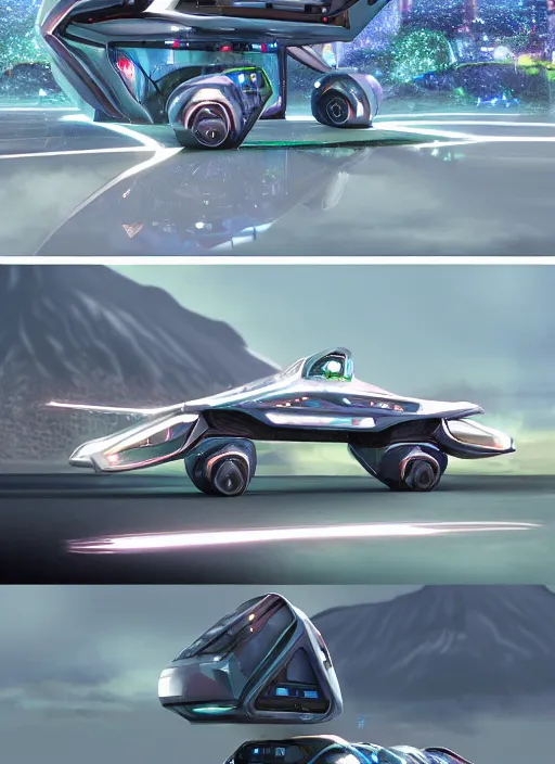 Prompt: a futuristic crystal - solarpunk tesla cyber truck vehicle hover craft in the future of 2 0 8 9 futuristic version, cyberpunk look. digital art. trending on artstation. cyberpunk look hovering by mount fuji early in the morning with a few blossom trees around, high quality photo