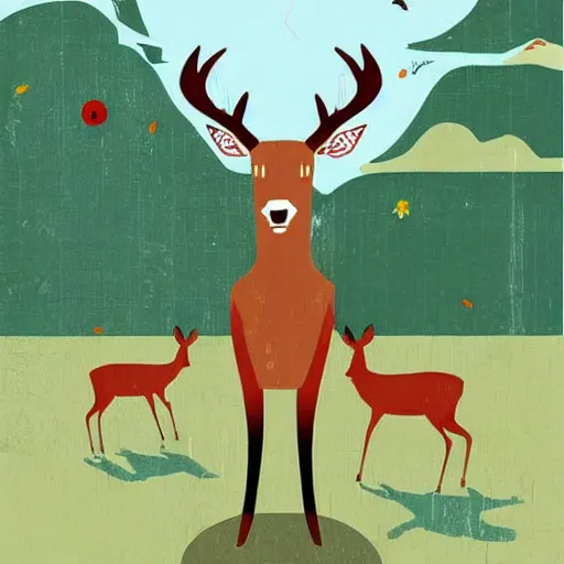 Image similar to deer playing guitar in the style of tatsuro kiuchi