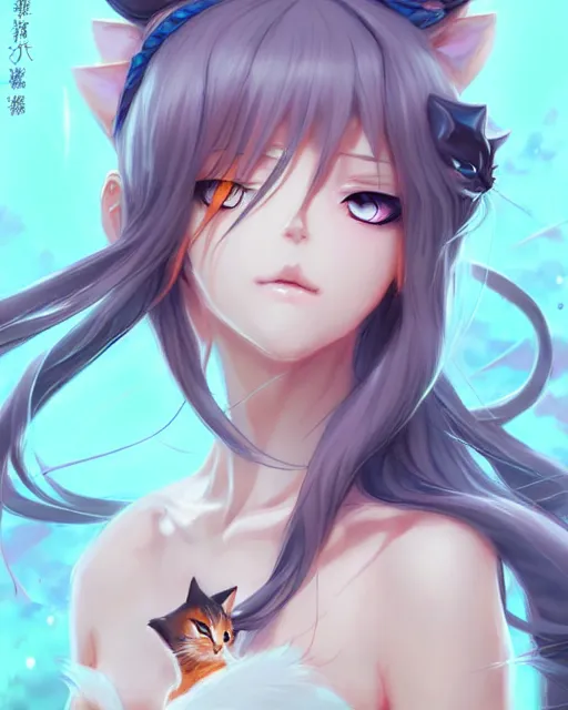 Image similar to character concept art of an anime goddess of cats | | cute - fine - face, pretty face, realistic shaded perfect face, fine details by stanley artgerm lau, wlop, rossdraws, james jean, andrei riabovitchev, marc simonetti, and sakimichan, trending on artstation