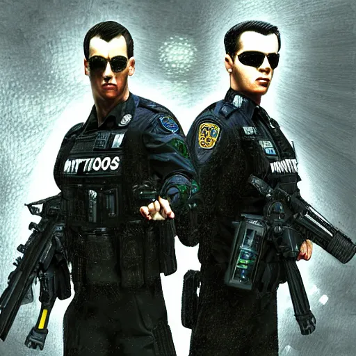 Image similar to metrocops in matrix, digital art, high quality render