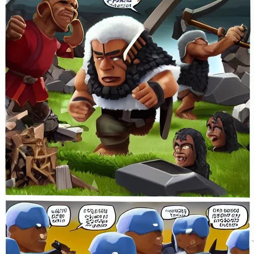 Prompt: barack obama cosplaying a clash of clans barbarian,