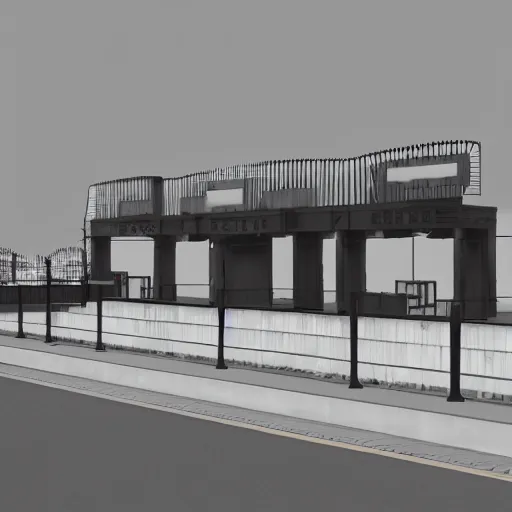 Image similar to 3 d render of east grestin border checkpoint from papers, please, trending on artstation