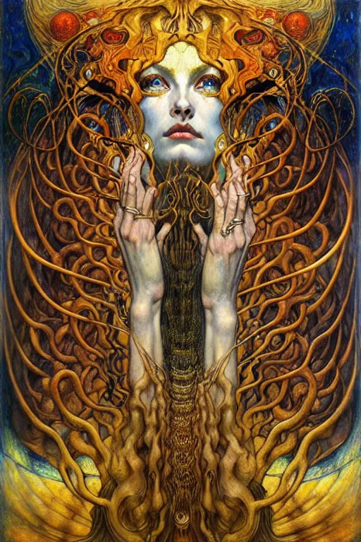 Image similar to Divine Chaos Engine by Karol Bak, Jean Delville, William Blake, Gustav Klimt, and Vincent Van Gogh, symbolist, visionary