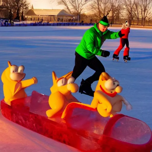 Prompt: looney tunes ice skating in heat