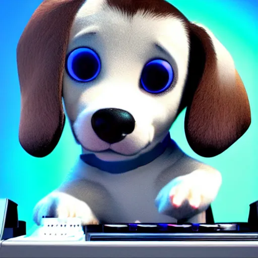 Image similar to puppy as a DJ, 8k, by Pixar