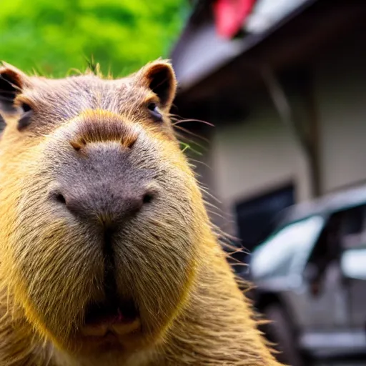 Image similar to photo of a capybara pointing a gun at you