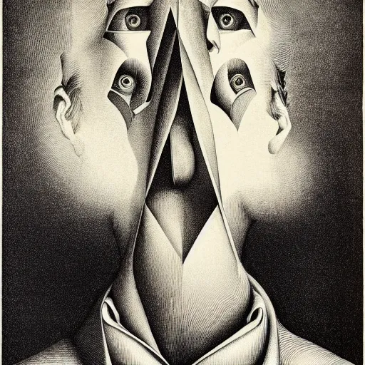 Image similar to lithography on paper weird conceptual figurative post - morden monumental dynamic portrait by goya and escher and hogarth, illusion surreal art, highly conceptual figurative art, intricate detailed illustration, controversial poster art, polish poster art, geometrical drawings, no blur