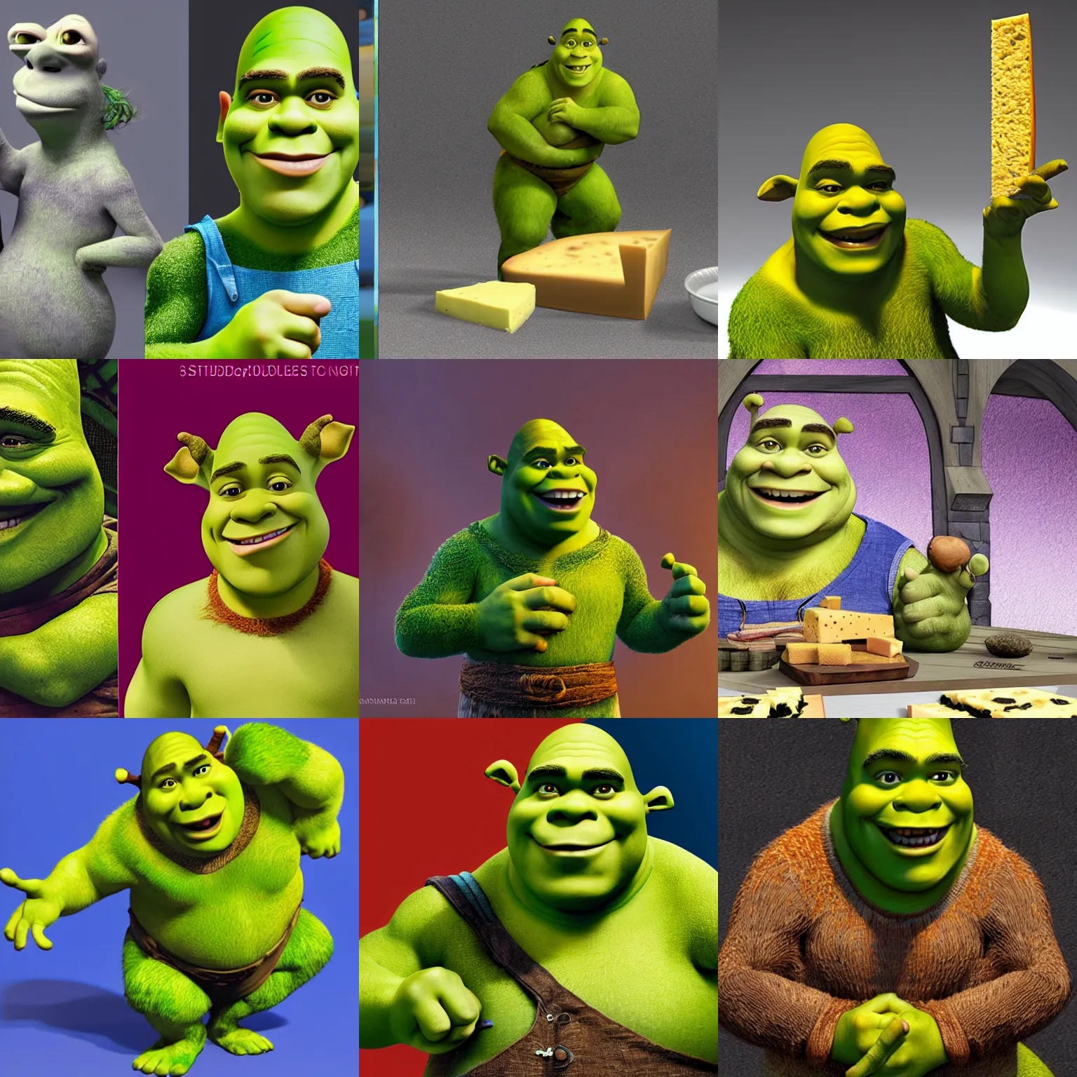 Prompt: shrek made out of cheese detailed realistic studio photo