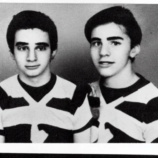 Prompt: a photograph of the mario brothers taken when they were in high school