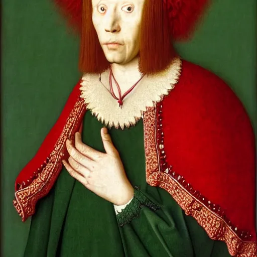 Prompt: portrait of a dramatic parot suffering, painting by Jan van Eyck,