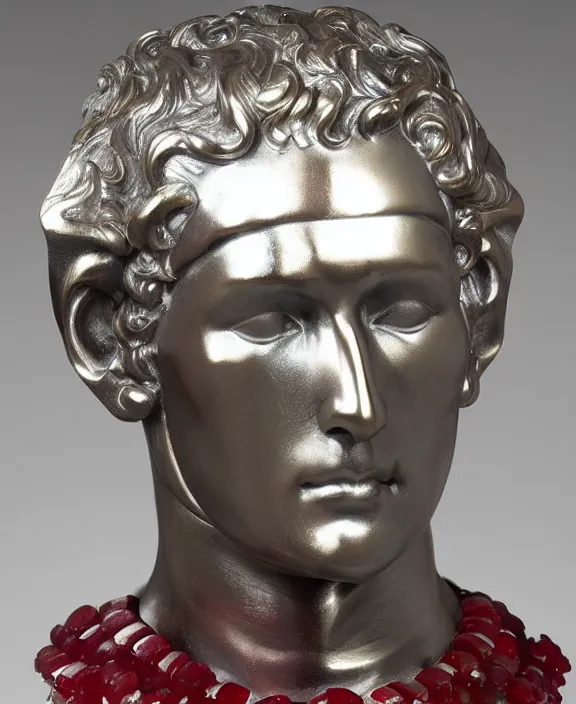 Prompt: a modern marble and ruby sculptural bust of a male knight, wearing silver armor, delicate, intricate, smooth, beautiful, by charles van der stappen