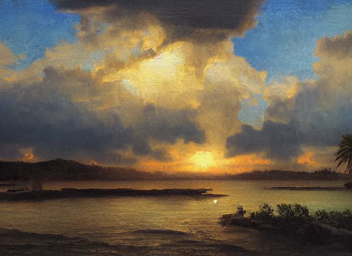 Image similar to florida keys in the style of hudson river school of art, oil on canvas