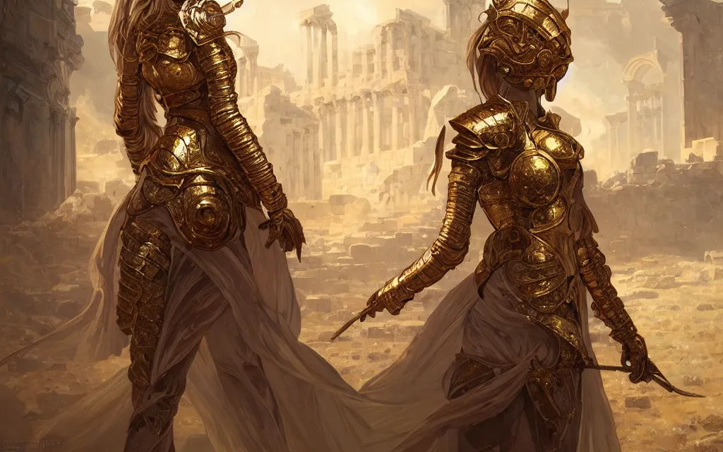 Prompt: portrait knights of zodiac girl, golden reflected armor, in ruined agora of athens, ssci - fi and fantasy, intricate and very very beautiful and elegant, highly detailed, digital painting, artstation, concept art, frostbite engine, smooth and sharp focus, illustration, art by tian zi and wlop and alphonse mucha